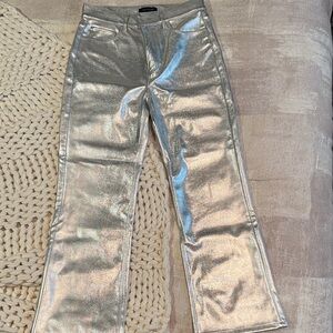 Silver Pleather Women's Boot Leg Cropped Jeans